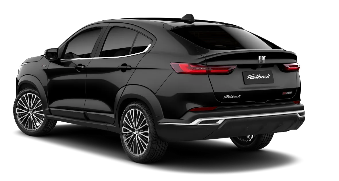 Vista traseira de Fiat Fastback Limited T270 na cor preta.