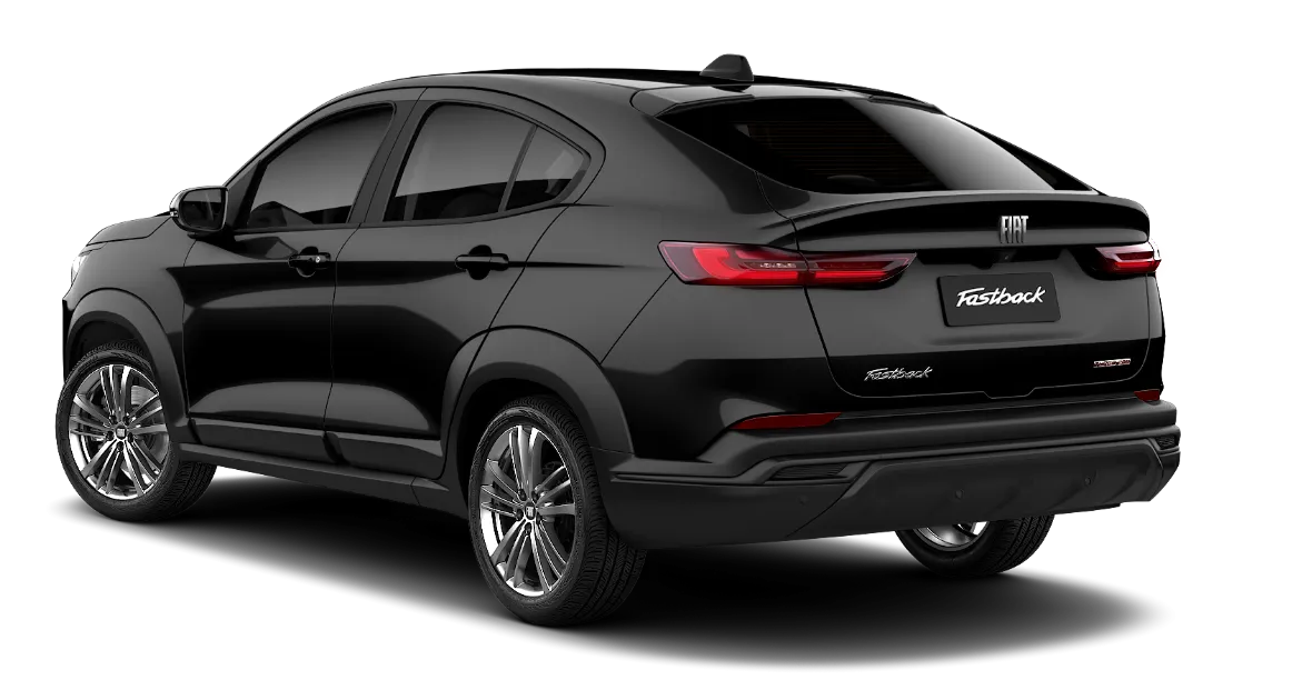 Vista traseira de Fiat Fastback Turbo 200 na cor preta.